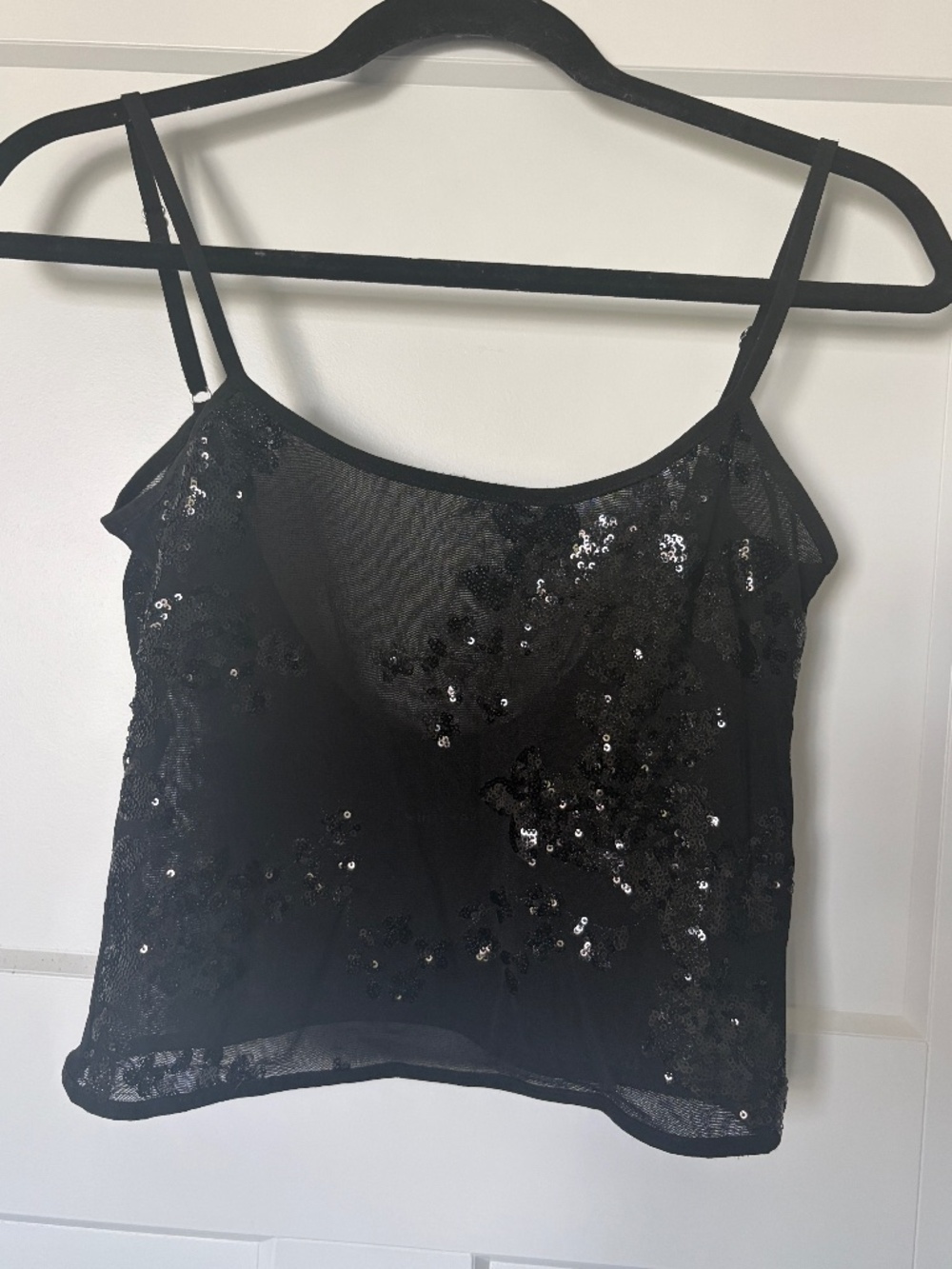White Fox Boutique Black Sequin Top Size Small